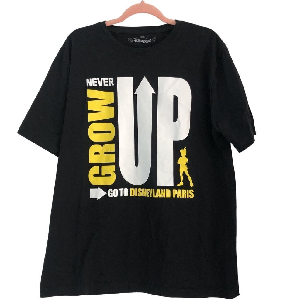 Disneyland Paris Never‎ Grow Up Peter Pan T-Shirt L XL Black 100% Cotton